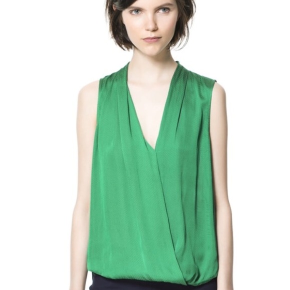 Zara Tops - {Zara} Green Draped V Neck Top